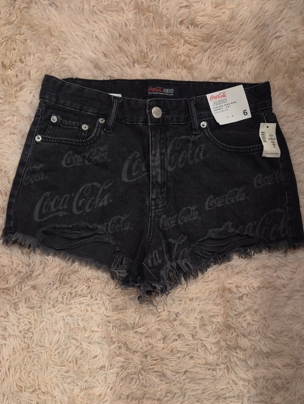 Coca Cola Black Distressed Logo Denim Shorts - Women's
